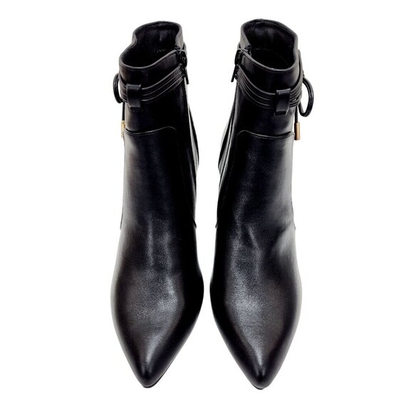 Womens Pointed Toe Ankle Boots Blocked Mid Heel Bow Side Faux Suede Chelsea 9 - Picture 8 of 16